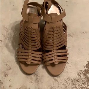 Camel peep toe heels